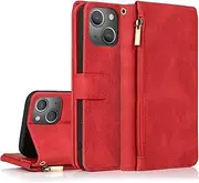 [GoshukunTech] for iPhone 13 Case,for iPhone 13 Wallet Case[ 8 Card Slots & 1 Zipper Coin Purse] Leather Wallet Flip Cover with Wrist Starp-Red