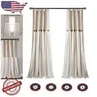 Elegant Light-Filtering Linen Curtain Panel 40" W x 84" L with Coconut Buttons