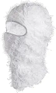Distressed Ski Mask Full Face Knitted Fuzzy Yeat Shiesty Distress Mask for Men Women White