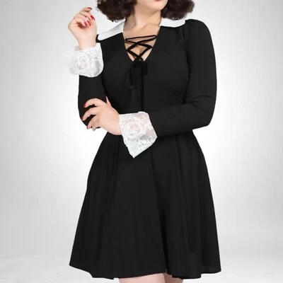 NEW Collectif London Marceline Mini Flared Dress Black + Cream SZ Med