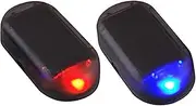 2 Pack Car Solar Simulated Fake Alarm Warning LED Flashing Safety Light with USB Charging Port (Blue + Red)