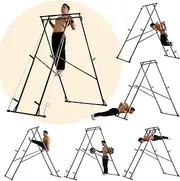 KT Rust-resistant Tall Pull Up Dip Station Squat Rack Foldable Power Tower Stable Multifunctional Exercise Machine Durable Home Gym Strength Training Fitness Equipment Portable Indoor Outdoor Free