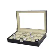 Watch Box 24 Slot Luxury Display Case With Framed Glass Lid