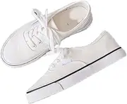 [nichangyuyi] Solid Color Casual Canvas Women's Shoes Autumn Versatile Trend Couple Sports Skateboard Flat Shoes, White, 9