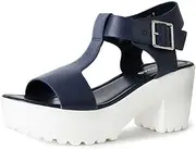 [J. Adams] Corby Platform Sandals Heeled Sandals for Women - T-Strap Chunky Mid Heel Sandal Wedges for Women - Women Footwear Platform Shoes - Summer Shoes for Women