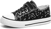 [DVTENI] Boys Girls Shoes Kids Black Canvas Sneakers with Hook and Loop Flexible Walking Shoes Fashion Casual Comfort School Footwear(Toddler/Little/Big Kid)