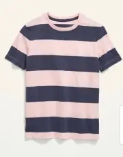 Old Navy Kids Size XL (14-16) Pink/Blue Striped Softest Short Sleeve T-Shirt Tee
