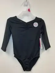 DANSKIN NOW - Girls BLACK ELBOW SLEEVE LEOTARD Size 4/5 dance Ballet NEW
