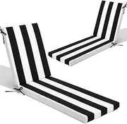 Crestlive Products Chaise Lounge Cushion Set of 2, Outdoor Cushion for Patio Furniture, Outside Chair Comfortable Cushion Water Proof for Lawn, Pool, 80''L x 23''W x 3''T,Black White Stripe