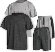 [Essenclo] Boys Clothing Sets Tagless Loose Athletic Performance Crew Neck T-Shirt and Short Outfits Size 3-16 (4 Piece Set), Set-1, 9-10