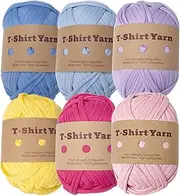 [Joberio] Crochet Yarn | Polyester Knitting and Crochet Yarn 6 Assorted Colors, Slightly Elastic and Washable Hand-Knitted Supply for Carpets, Sweaters, Projects, Pads