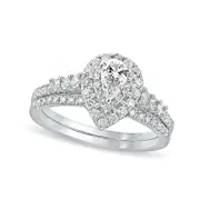 1.0 CT. T.W. Pear-Shaped Natural Diamond Double Frame Bridal Engagement Ring Set in Solid 10K Two-Tone Gold