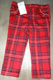 girls NEW RED PLAID CHRISTMAS PANTS size 6-9 month gold sparkle line NICE