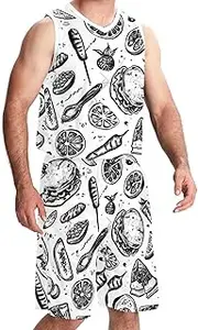 [KQNZT] Basketball Jersey for Men, Jersey Shorts Outfit Set, Athletic Shirts for Team Scrimmage, Mexican Food Taco Tomato Chili