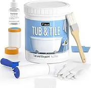 DWIL Tile and Tub Refinishing Kit 35oz With Tools, White Bathtub Paint Water-Based & Odorless, Easy to Use for Bathroom Kitchen Sink, Semi-Gloss White, 50-55 sq.ft