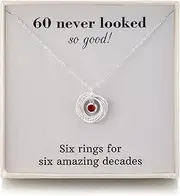 [RareLove] 60th Birthday Gifts for Women Jewellery,925 Sterling Silver 6 Rings Sapphire Birthstone Necklace,60 Birthday Gifts for Mum Best Friends,Six Rings for Six Decades