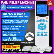 4 Channels TENS Machine Massager Pain Relief Unit LCD w/Extra Pads BUNDLES EMS