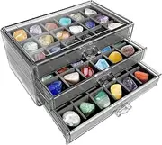 Stone Display Cabinet - Glass Cabinet with Shelves, Storage Cabinet for Stone Collections | 54 Compartments for Crystals, Gemstones, Fossils | Wall Mounted Stone Display Case, Storage Cabinet for