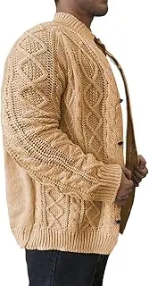 [Generic] Mens Cardigan Sweater Big and Tall Relaxed Fit Lightweight Cable Knitted Botton Cardigan Stand Collar Chunky Sweaters