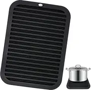 GIAK Silicone Trivet Mat - Heat Resistant, Non-Slip, Multi-Functional - Black, Rectangular, 11.6 x 8.9 Inches