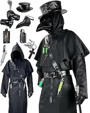 Absolute Vibe Plague Doctor Costume Set Halloween Props Renaissance Medieval Monk Priest Cosplay Outfit Mask Hat Robe Cane