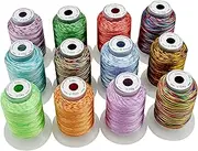 New brothread 12 Colors Variegated Polyester Embroidery Machine Thread Kit 500M (550Y) Each Spool for Brother Janome Babylock Singer Pfaff Bernina Husqvaran Embroidery and Sewing Machines-Assortment1