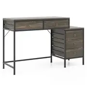 Giantex Computer Table Heavy-duty Metal Frame Study Working Desk w/5 Drawers Grey