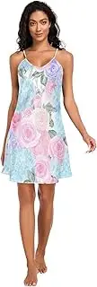 [RPLIFE] Roses Hydrangeas Pink Blue Women Full Slips, Sexy V Neck Spaghetti Strap Nightgowns for Women, S-XXL