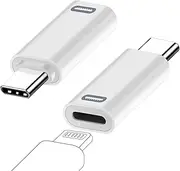 AreMe 2 Pack USB-C Male to Lightning Female PD Fast Charging Adapter for Lightning Cable, iPhone 16/15 Series and More Type C Device, NOT for Square Reader/Headphone/Microphone/Pencil (White)