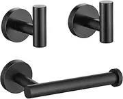 Bathroom Hardware Set - Toilet Paper Holder Wall Mount and 2 Robe Towel Hooks - 304 Stainless Steel Bathroom Accessories（Black）