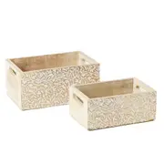 2pc Pilbeam Living Wooden Ambretta Crate Boxes Set Home Decor Sml White Wash