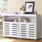 Oikiture 2x Buffet Sideboard Shoe Storage Cabinet Slatted Doors Cupboard White