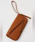 NEW Free People Brown Distressed Vegan Leather Wallet Wristlet