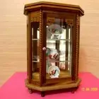Thai Pattern Mini Wood Cabinet Hexagon Shape Display Dolls Collectible Miniature