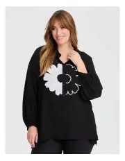 [Taking Shape] Bamboo Flower Long Sleeve Shirt Black