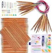 Knitting Needles Set, Exquiss 18 Pairs Bamboo Circular Knitting Needles with Colored Tube, 75PCS Bamboo Double Pointed Knitting Needles, Crochet Kits are Included, Sizes:2mm-10mm, Length:31.5"&7.9"