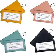 WUMUZAI 4 Pack Luggage Tags for Suitcases with Sleeve & Elastic Band, PU Leather Travel Bag Labels Luggage ID Tags with Privacy Protection, Cruise Baggage Tag Identifiers for Backpack, A