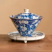 Blue Ice Plum Blossom Gaiwan Ru Kiln Bamboo Hat Sancai Tea Tureen Tea Making