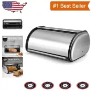 Stylish Roll-Up Top Bread Box for Kitchen Counter - Holds Loaves and Pastries