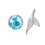 Mermaid Stud Earrings for Women Silver plating Sea Blue Fish Tail Earring Girl Gifts