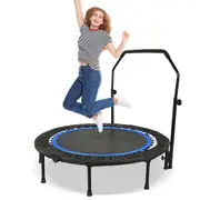YOPOWER 48" Mini Trampoline Foldable Fitness Trainer Rebounder Handrail Cardio Home Exercise, Blue