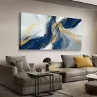 Golden Blue Wall Art Print Oil Paintings Abstract Canvas Wall Art for Living ...