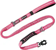 aiRuidog Heavy Duty Tactical Bungee Dog Leash, 4-6FT Shock Absorbing Tactical Dog Leash with 2 Padded Handles, Metal Carabiner Clip,Car Seatbelt, Reflective Dog Leash for Medium Large Dogs (Pink)