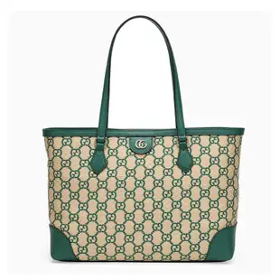 【GUCCI 古馳】631685 經典GG LOGO系列草編牛皮飾邊手提肩背媽媽包購物包(顏色任選)