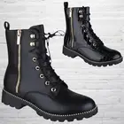 LADIES WOMENS LACE UP ZIP FLAT LOW HEEL STUD ARMY COMBAT BIKER ANKLE BOOTS SIZE