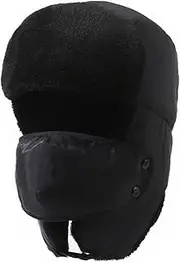 [FOSDICK] Unisex Aviator Hat with Ear Flaps Face Mask Windproof Trapper Hat Women Men Warm Winter Hat Windproof Bomber Hat Russian Hat Fur Hat Ushanka Bomber Hat, Black, One Size