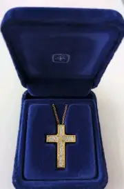 1978 FRANKLIN MINT PAVIUM CROSS PENDANT NECKLACE ON CHAIN NEW IN ORIGINAL BOX