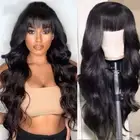 Body Wave Human Hair Wigs With Bangs 30 Inch Brazilian Wavy Short Bob With Bang