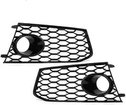 Glossy Black Car Front Fog Light Grille Cover Trim Compatible For Audi RS7 2014 2015 2016 2017 2018 HONEYCOMB HEX Fog Lamp Grill(Pair)