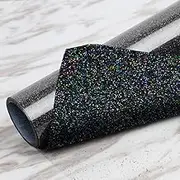 Glitter Heat Transfer Vinyl HTV Rolls 12in.x5ft, Iron on HTV Vinyl Compatible with Silhouette Cameo & Cricut by TransWonder(Black Confety)